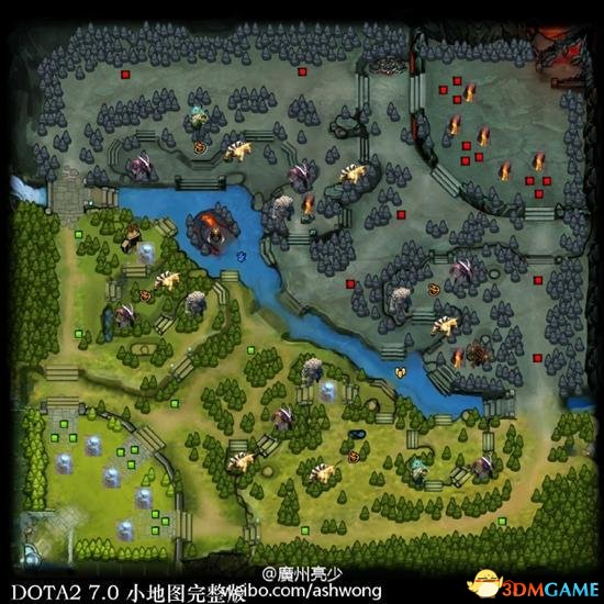 DOTA2小地图看7.0野怪圣坛分布及神符刷新点