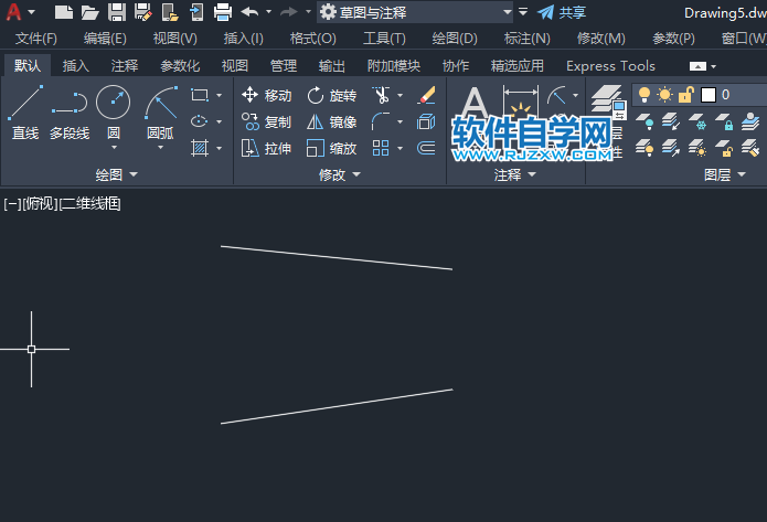 cad2022两根线怎么画弧形的方法